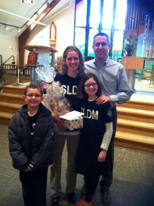 Mother Theodore Guerin Teacher of the Year, Kristy Worthington and family